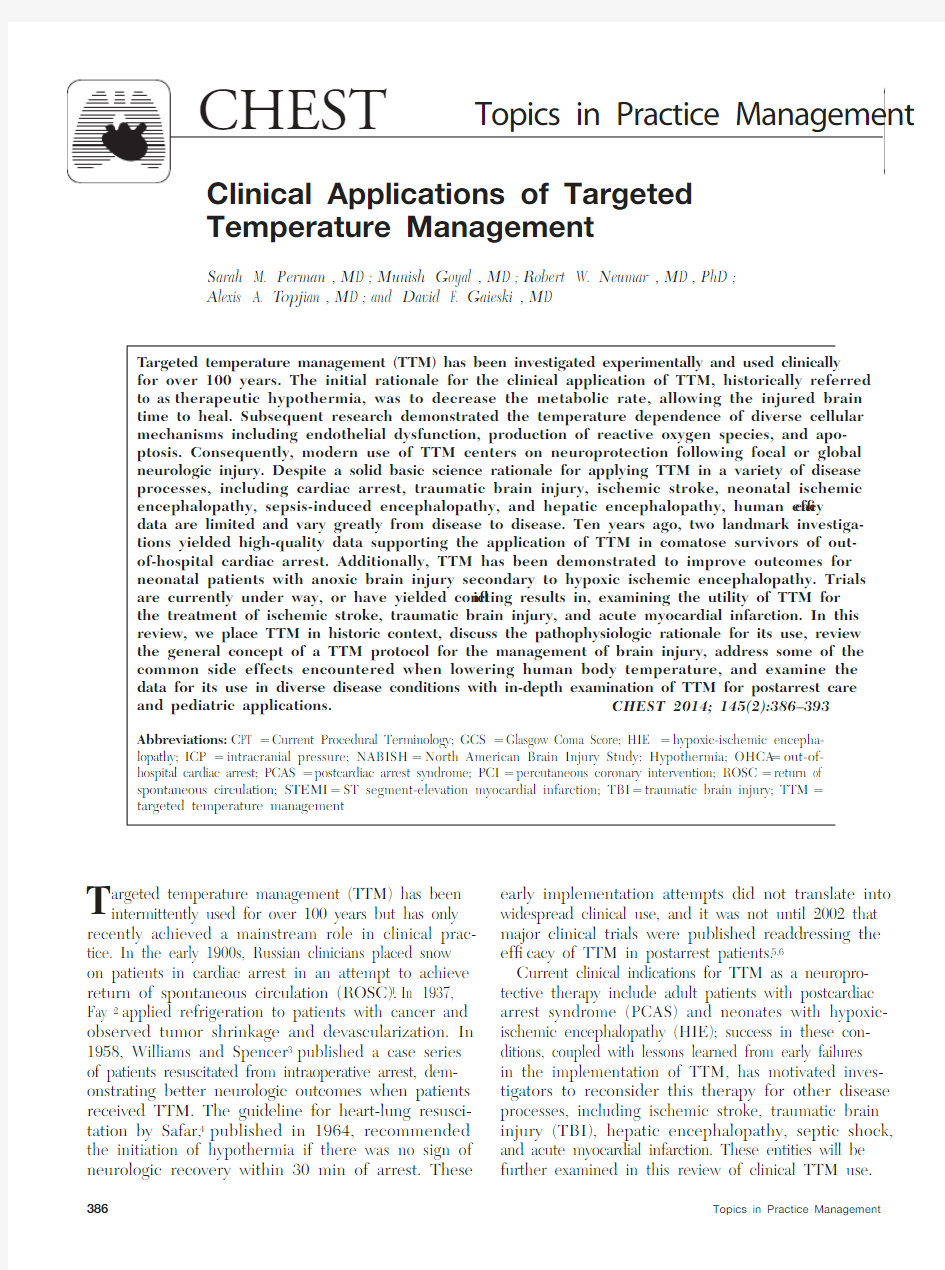 Clinical Applications of Targeted TemperatureManagement