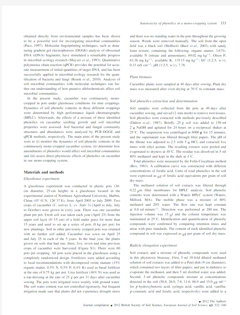 Soil phenolics in a continuously mono-cropped cucumber (Cucumis sativus L.) system