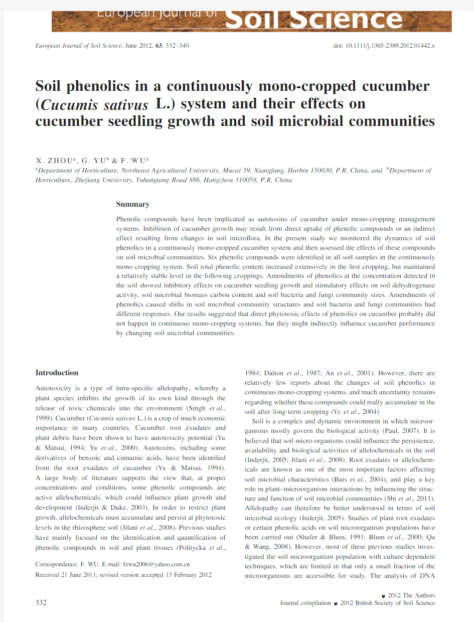 Soil phenolics in a continuously mono-cropped cucumber (Cucumis sativus L.) system