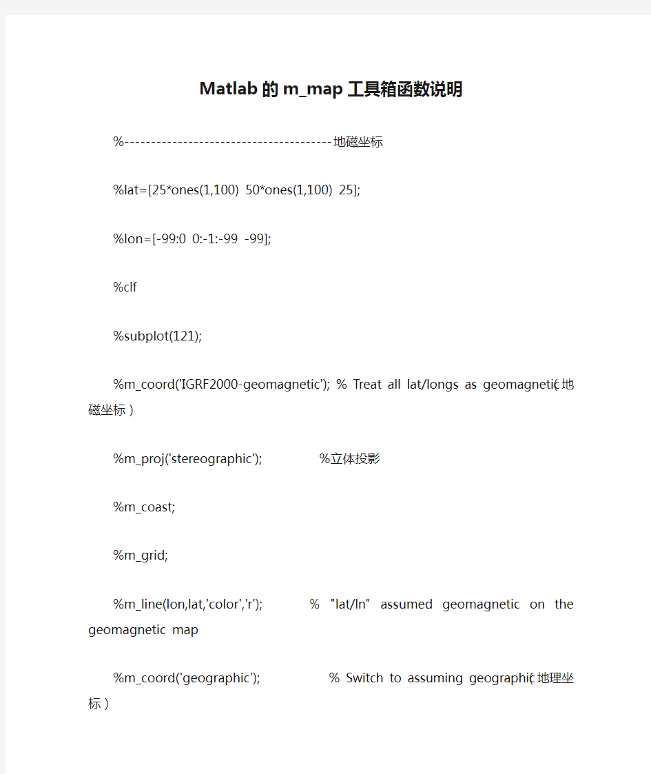 Matlab的m_map工具箱函数说明