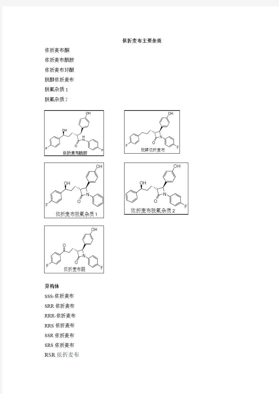 依折麦布主要杂质