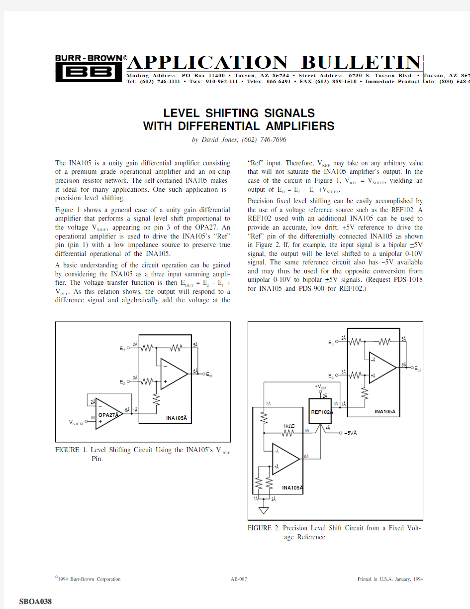 Level Shifting Signals with Differential Amplifiers sboa038