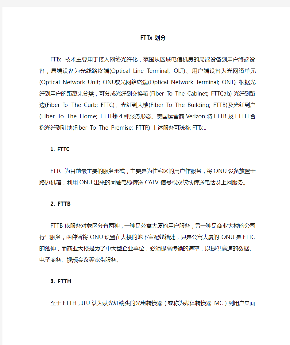 FTTX(各类FTTX简介、比较)