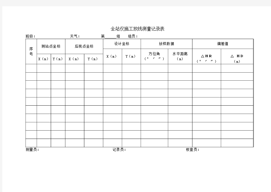 全站仪施工放线测量记录表