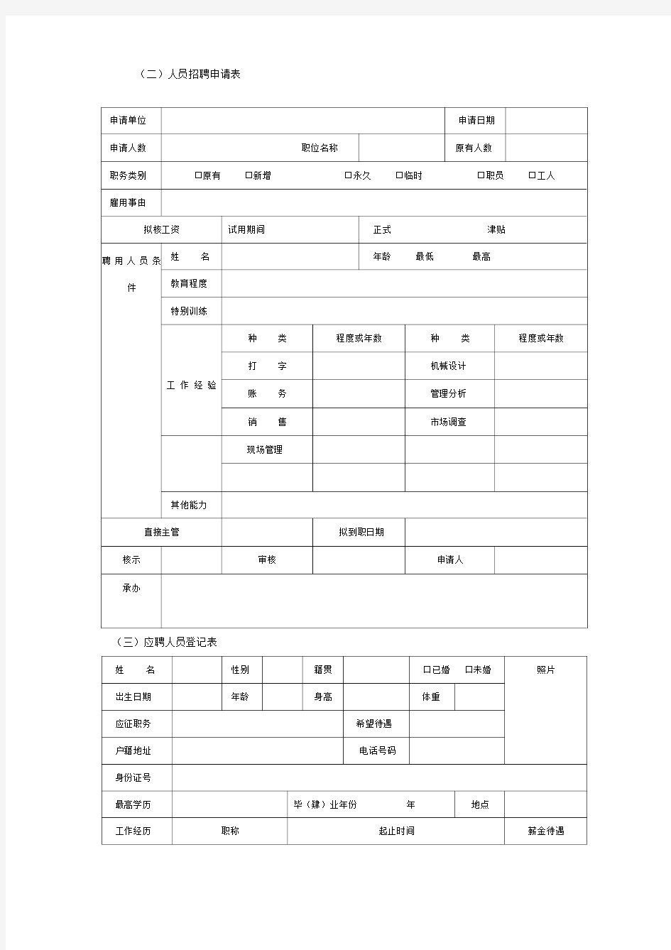 人员招聘表格