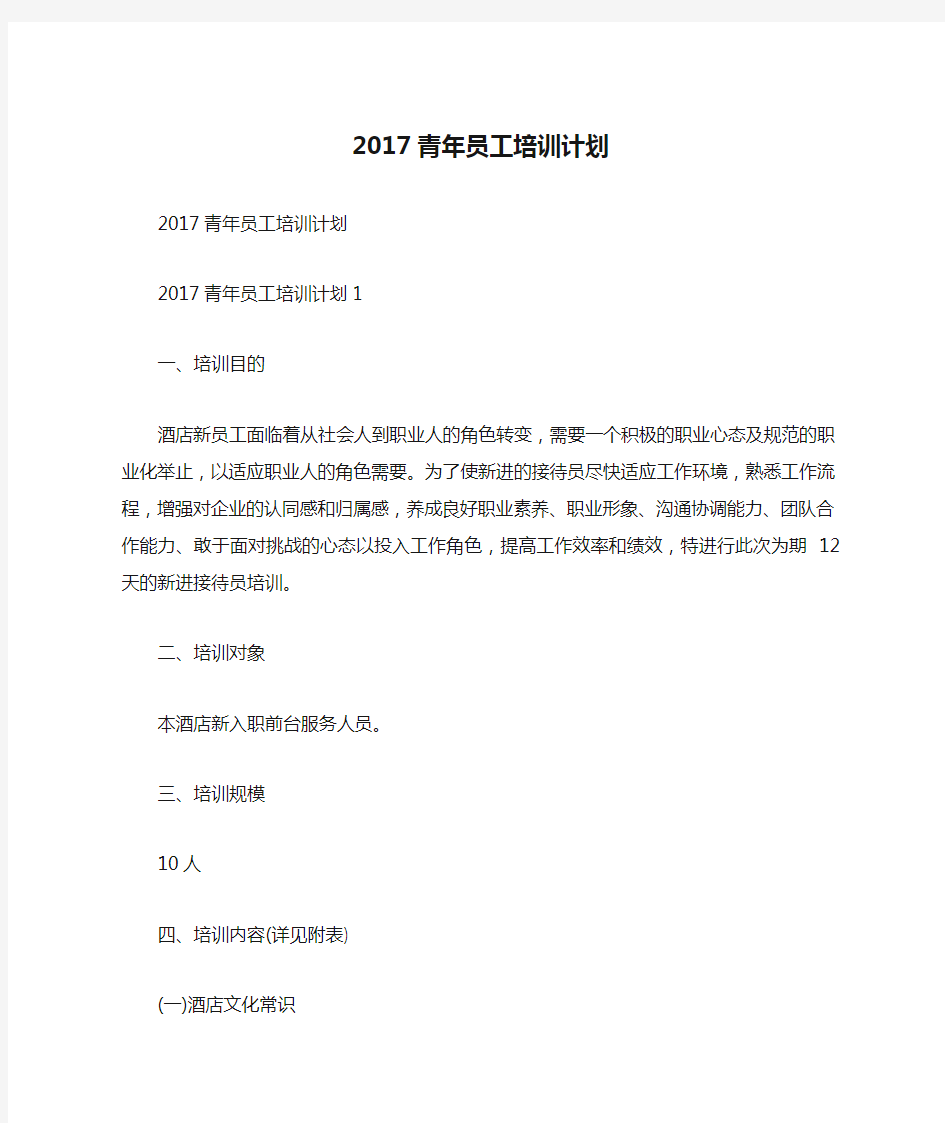 2017青年员工培训计划