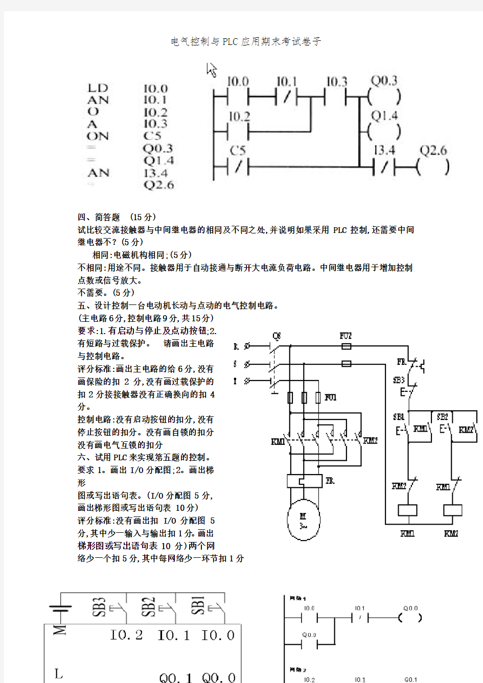 电气控制与PLC应用期末考试卷子