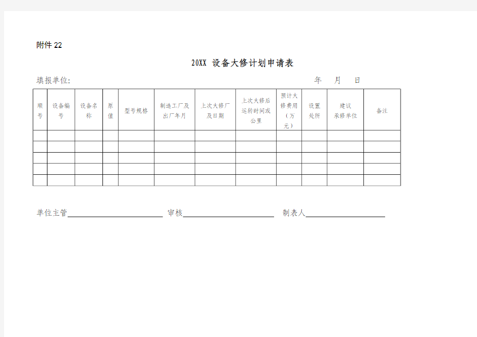 设备大修计划申请表