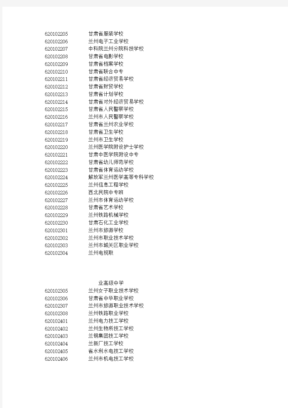 5甘肃省中学、中专、中技名称代码表