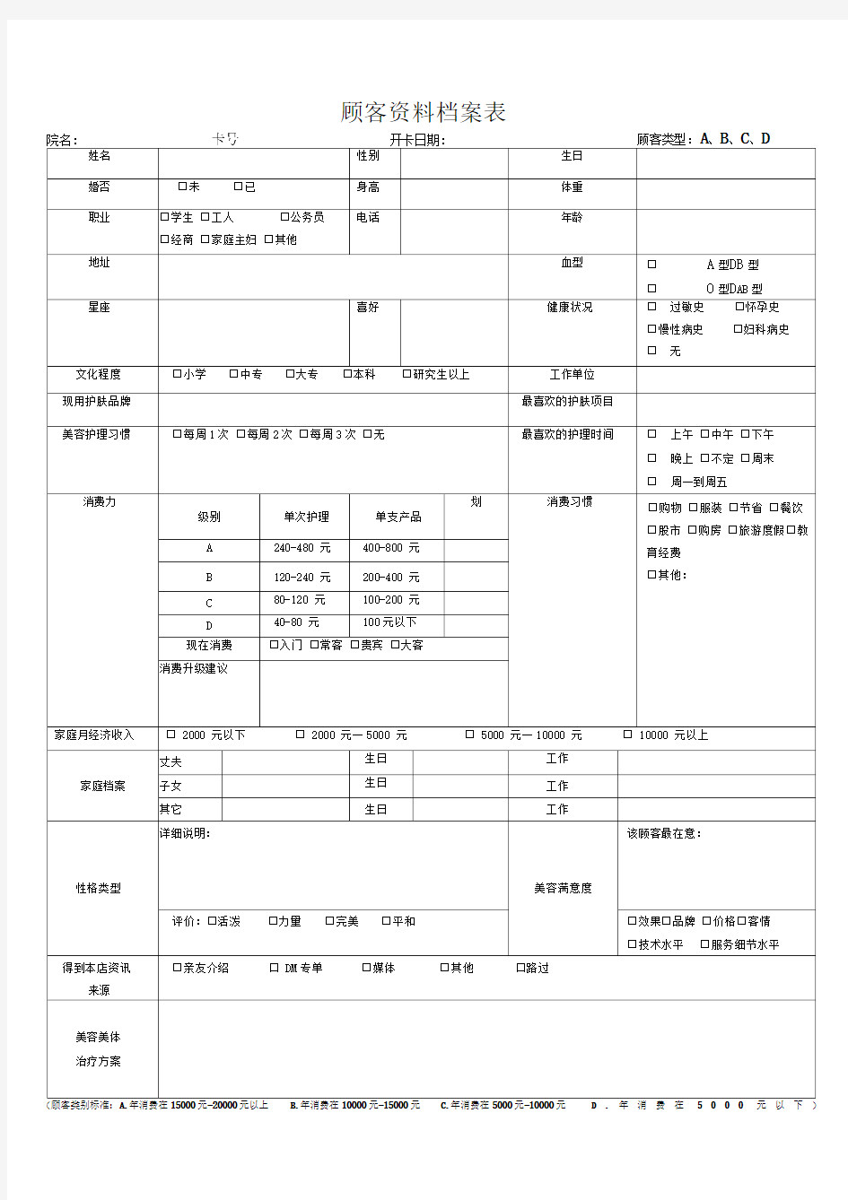 美容院顾客档案