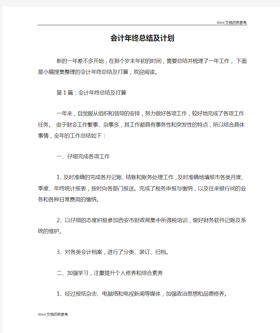 会计年终总结及计划