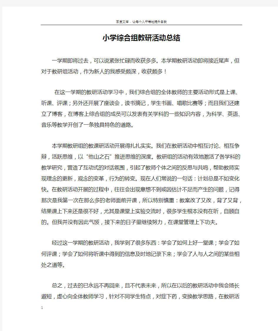 小学综合组教研活动总结