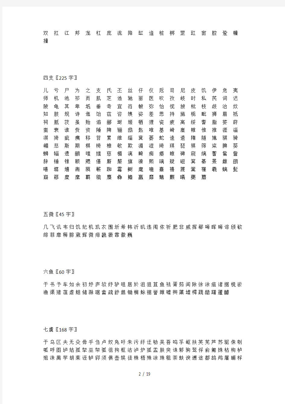 平水韵常用字表