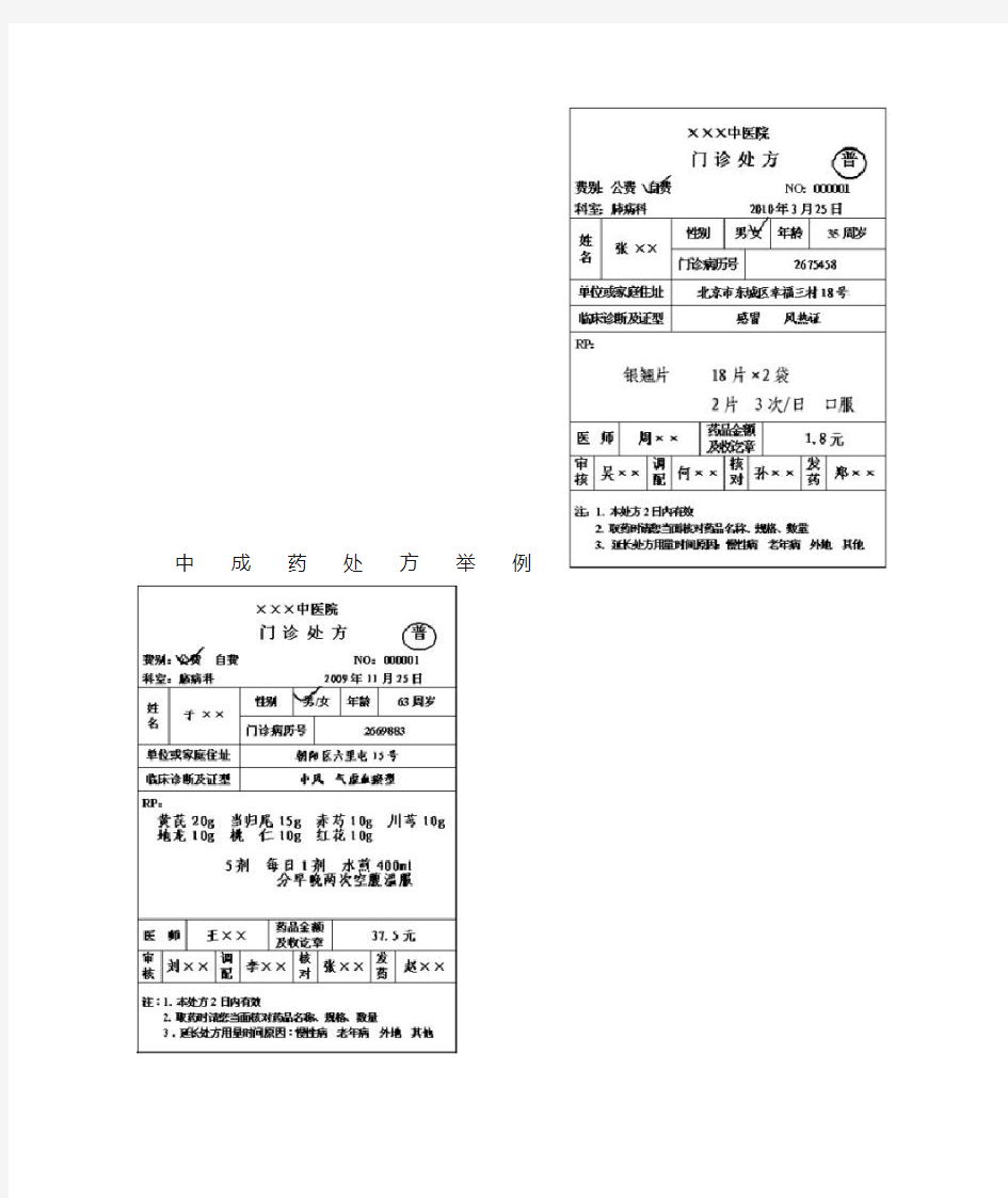 中药处方格式及书写规范