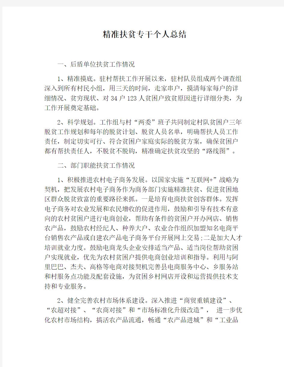 【工作总结范文】精准扶贫专干个人总结