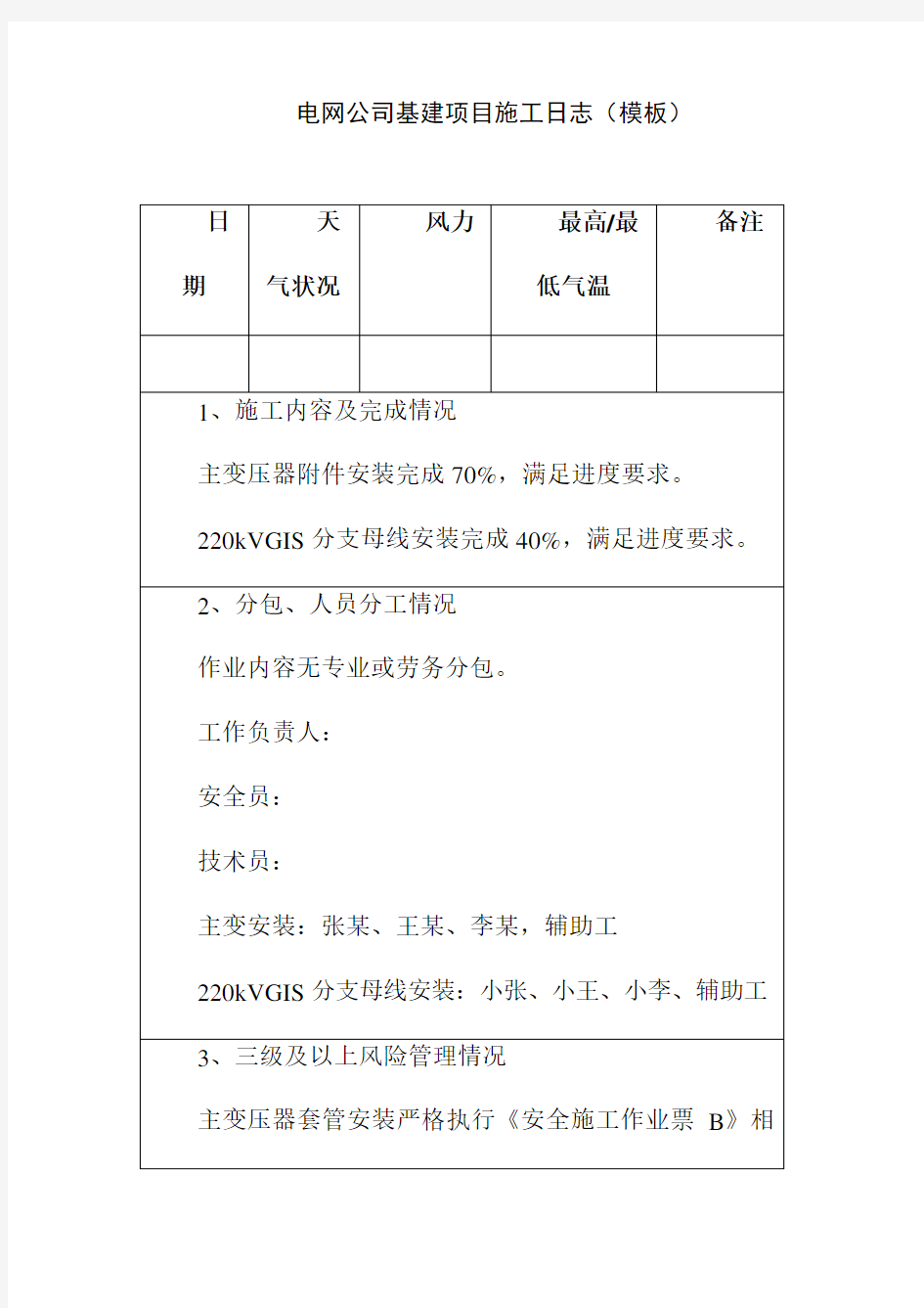 电网公司基建项目施工日志