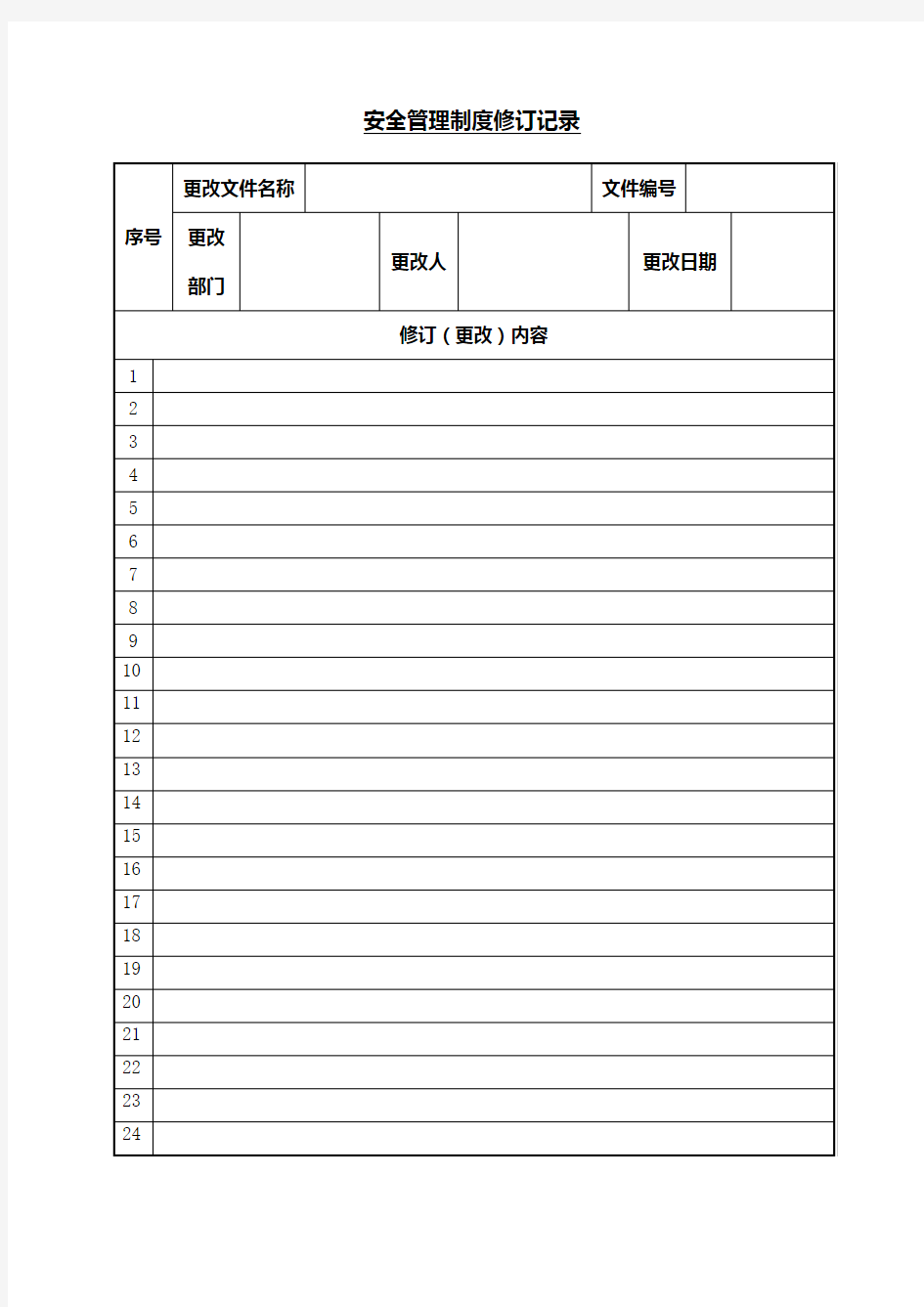 安全管理制度修订记录表格