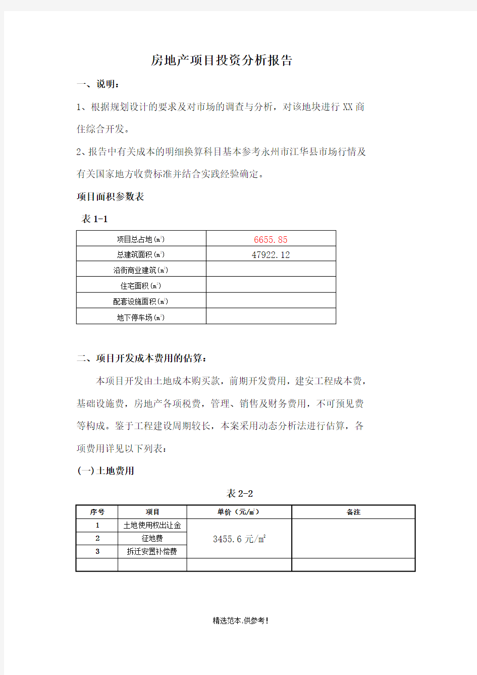 房地产项目投资分析报告