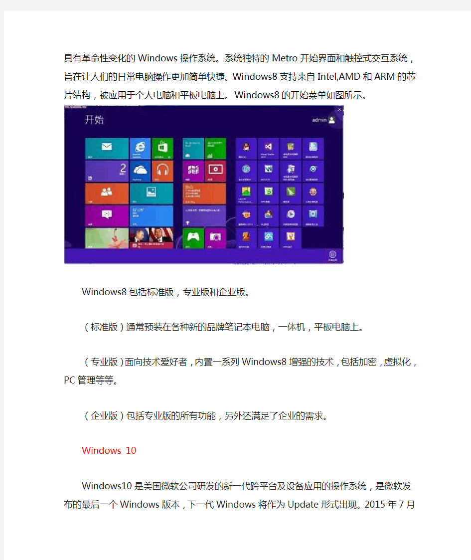 Windows7Windows8Windows10各个版本性能介绍