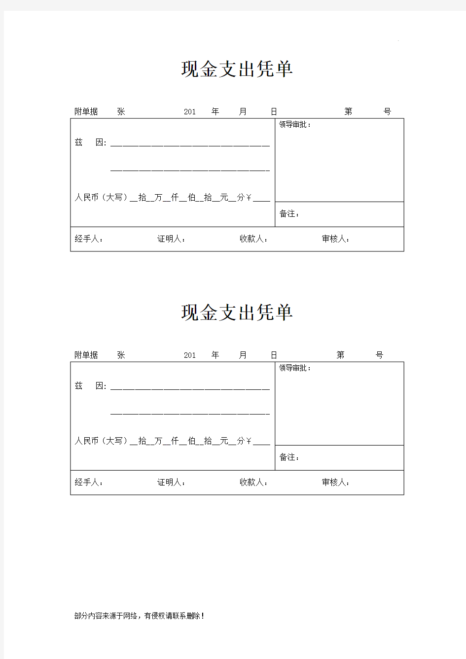 现金支出凭单模板