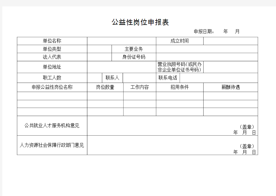 公益性岗位相关表格