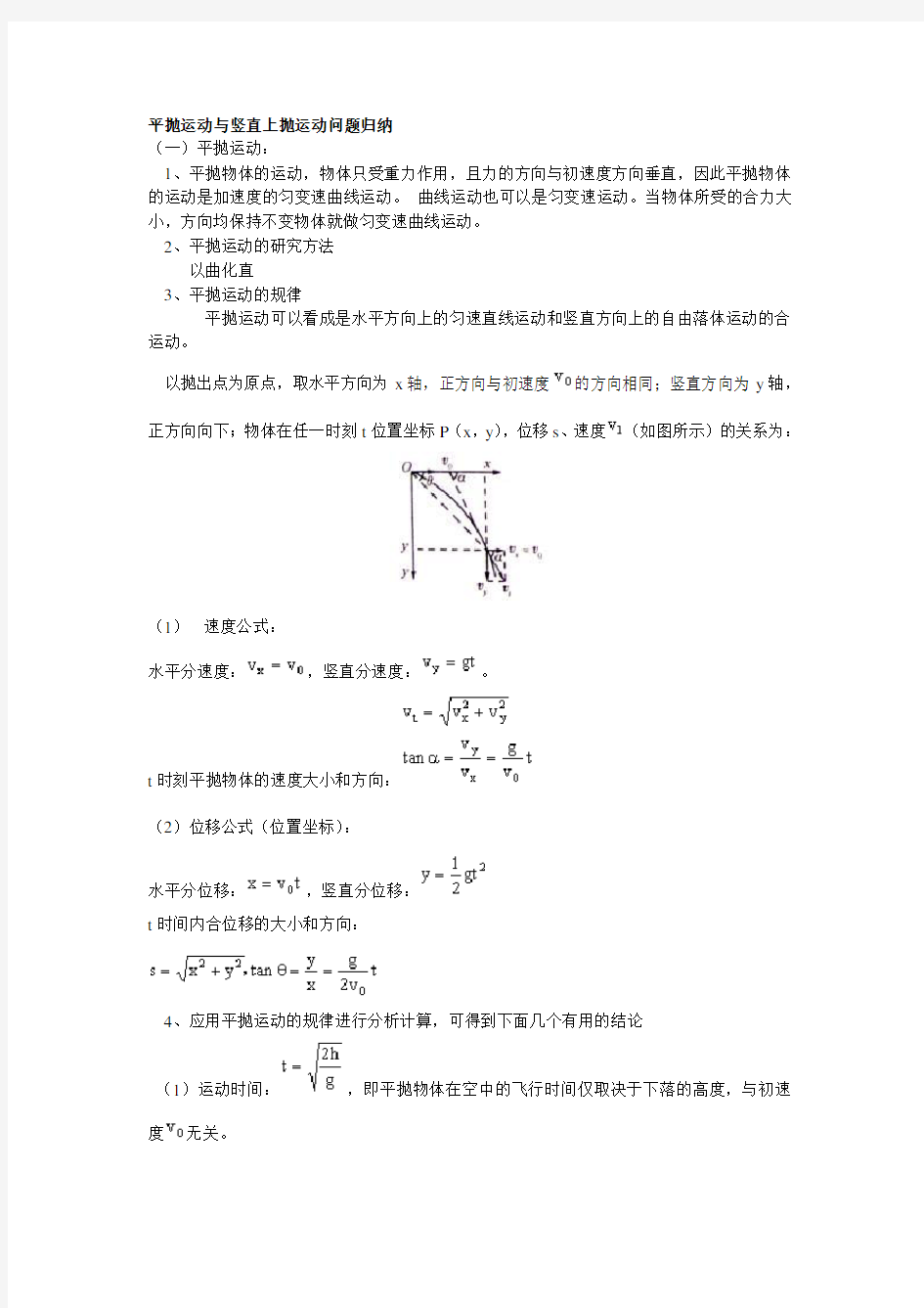 高中物理必修二平抛运动知识总结