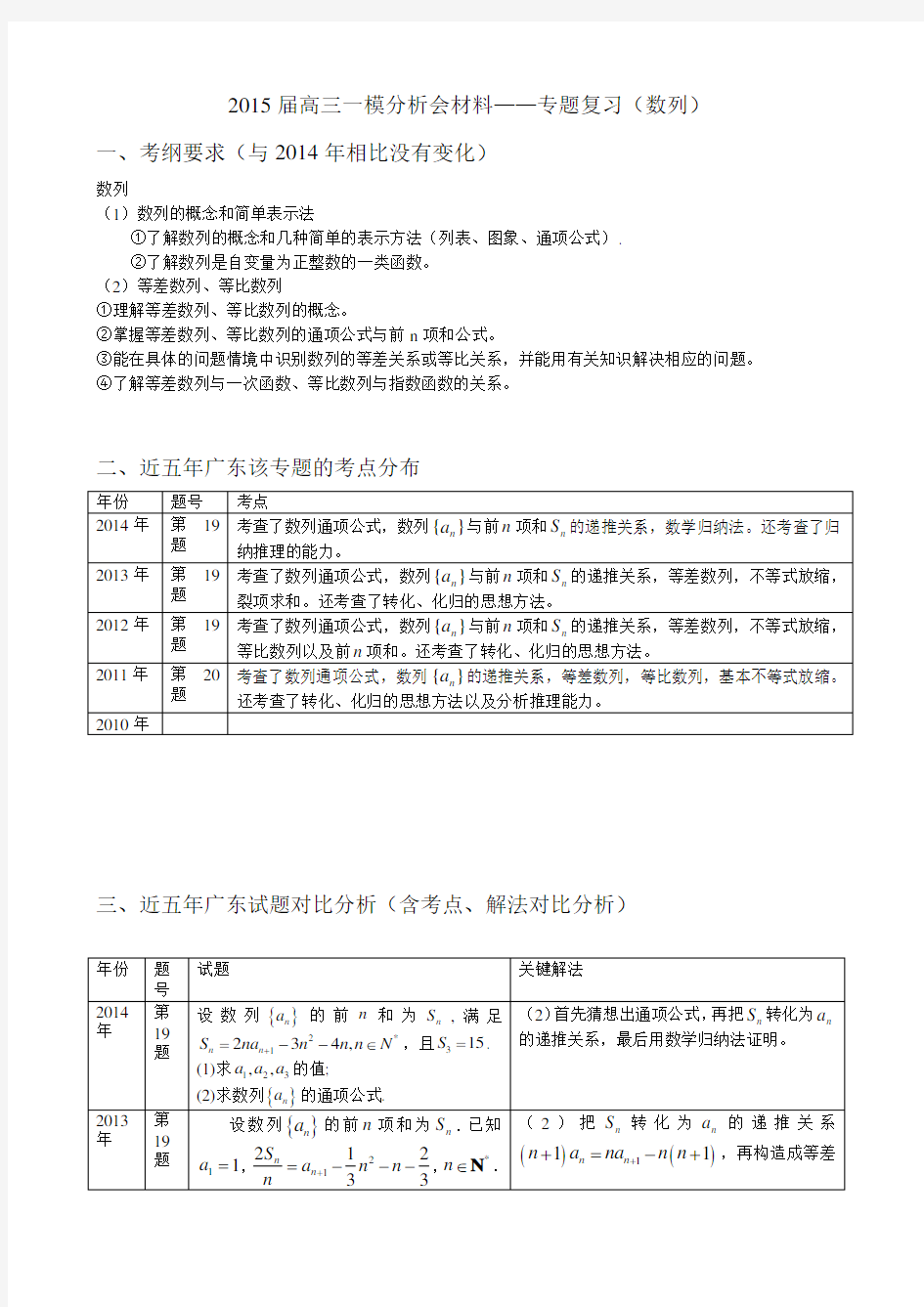 高三一模分析会材料专题复习(数列)