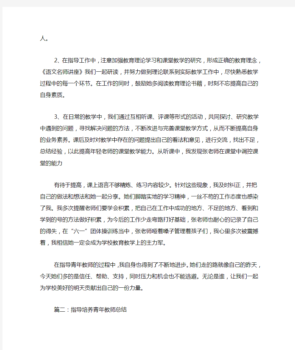 指导青年教师的工作总结