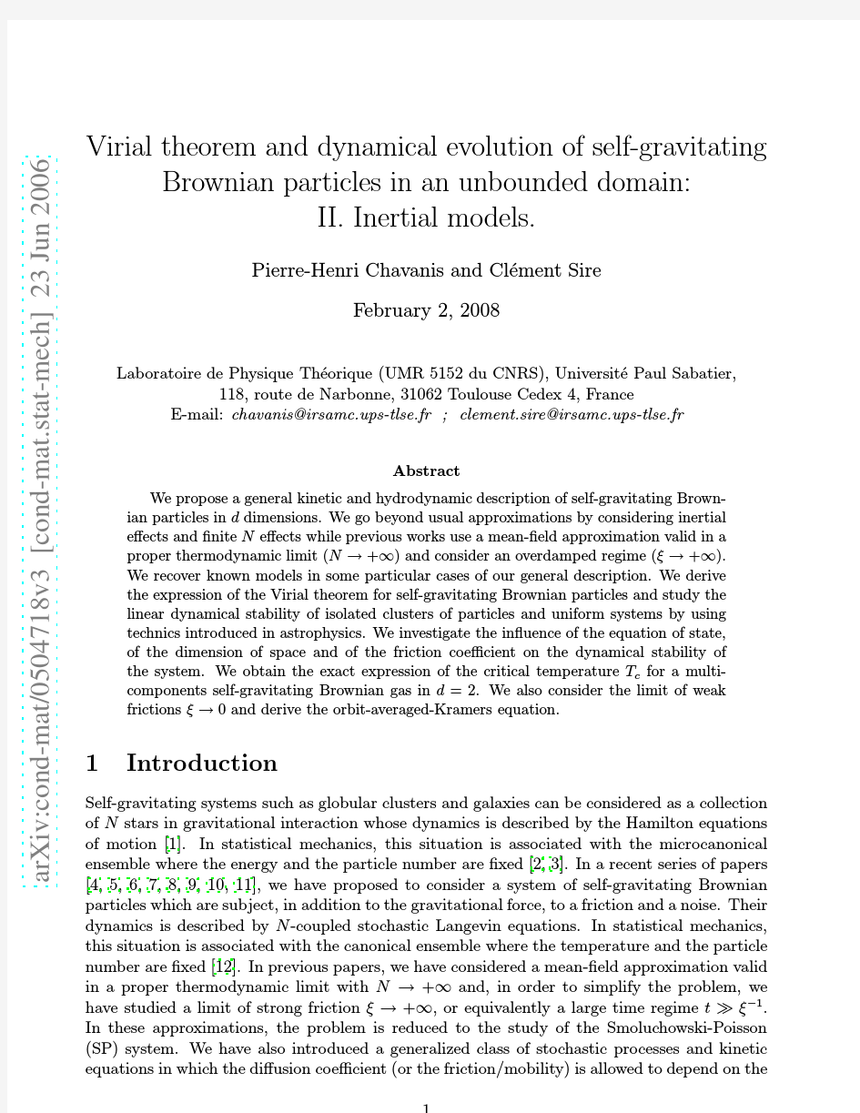 Virial theorem and dynamical evolution of self-gravitating Brownian particles and bacterial