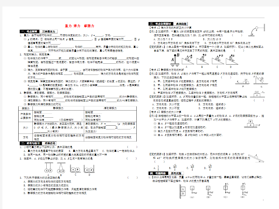 2014届高考物理一轮复习 重力 弹力 摩擦力教学案