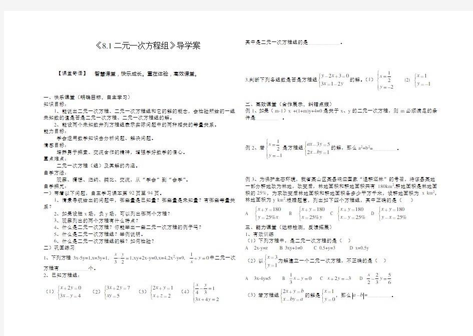 二元一次方程组导学案