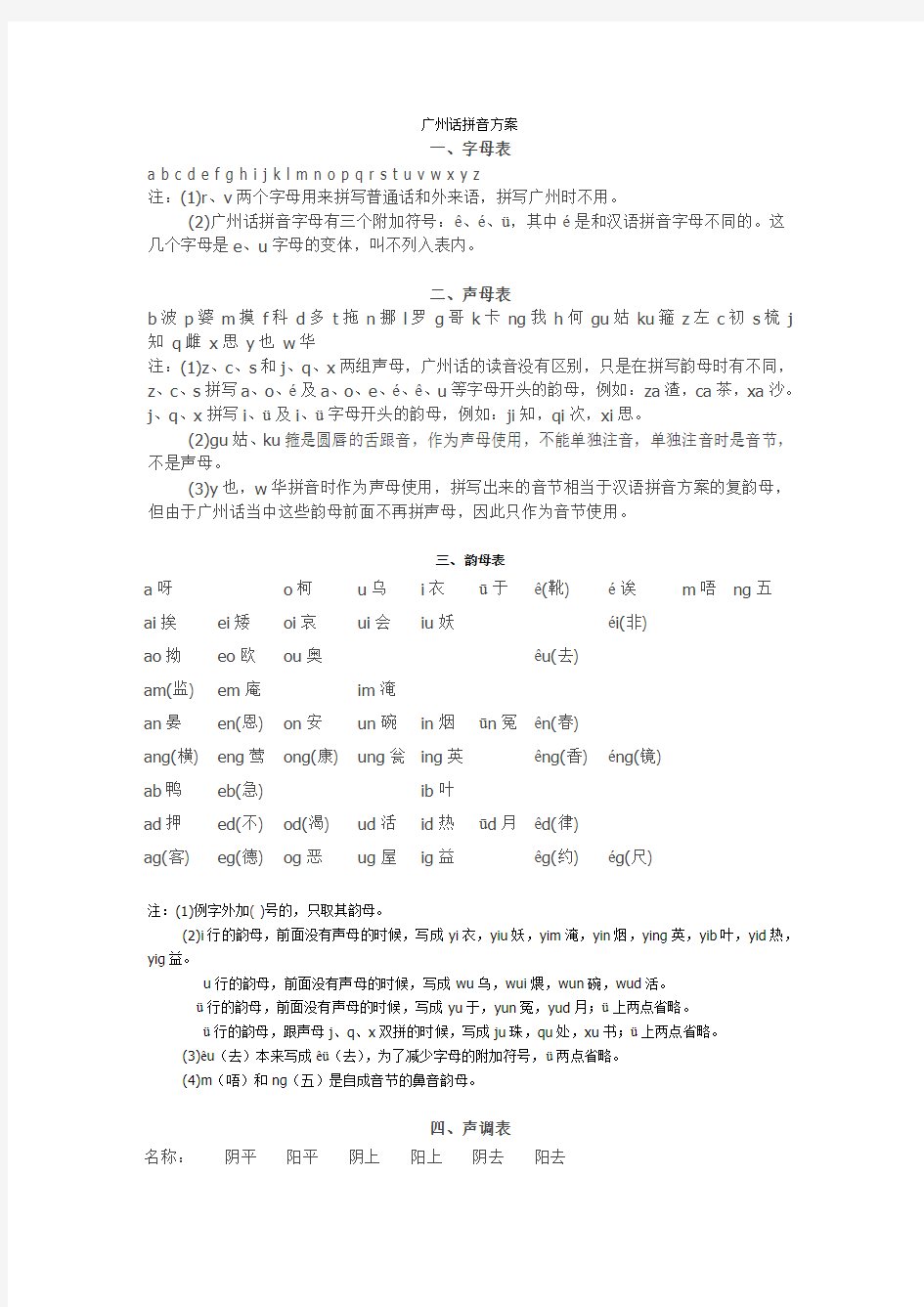广州话、粤语拼音方案
