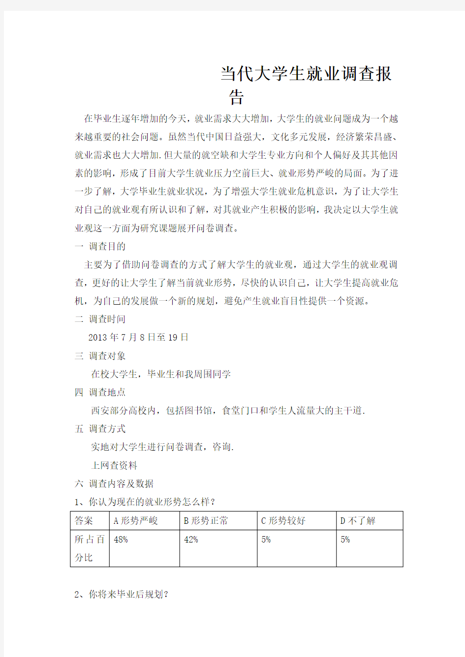 大学生就业问卷调查报告