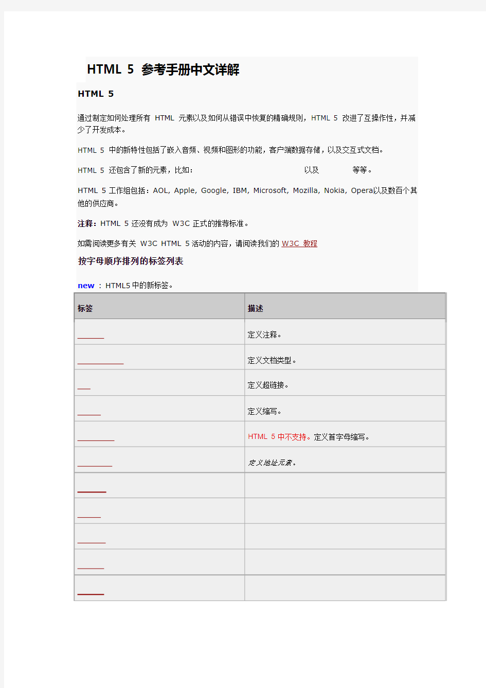 HTML 5 参考手册中文详解
