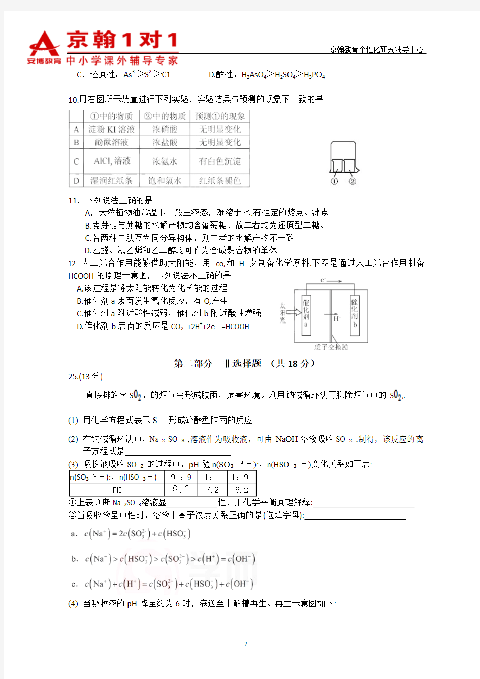 2012北京高考理综化学试题及答案