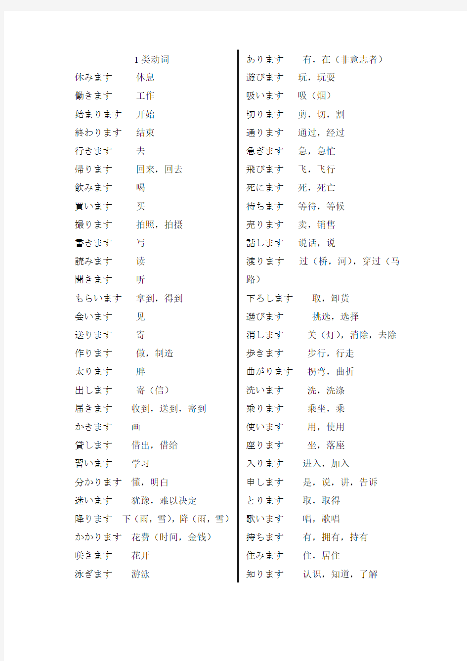 标准日本语  初级  上  1类动词总结