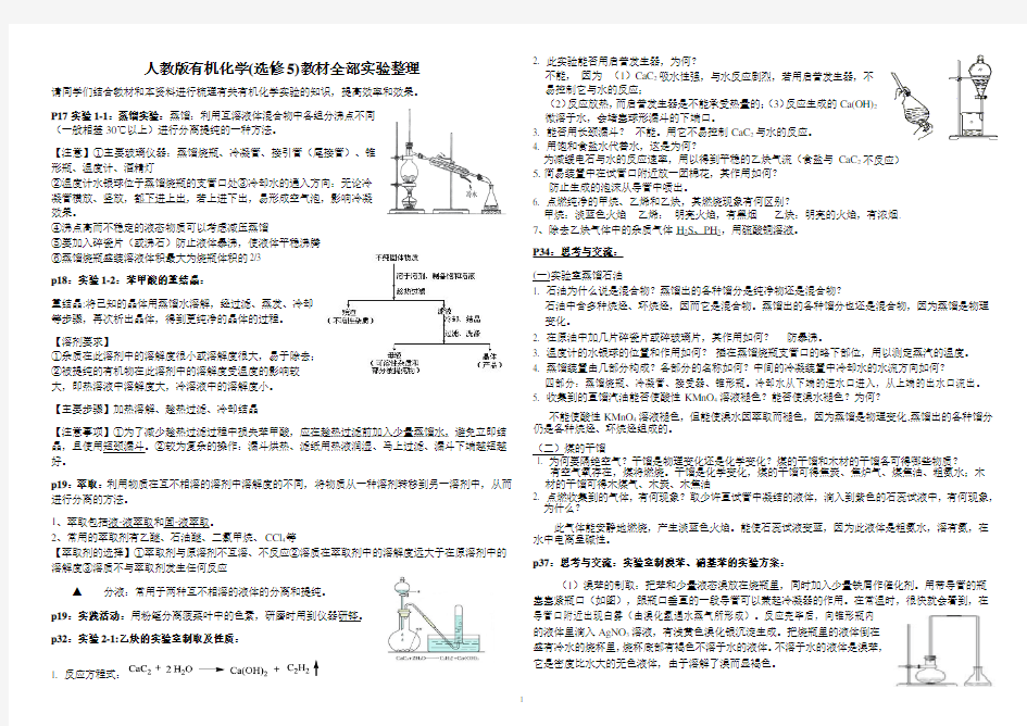 人教版有机化学(选修5)教材全部实验整理