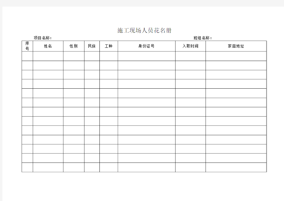 施工现场人员花名册
