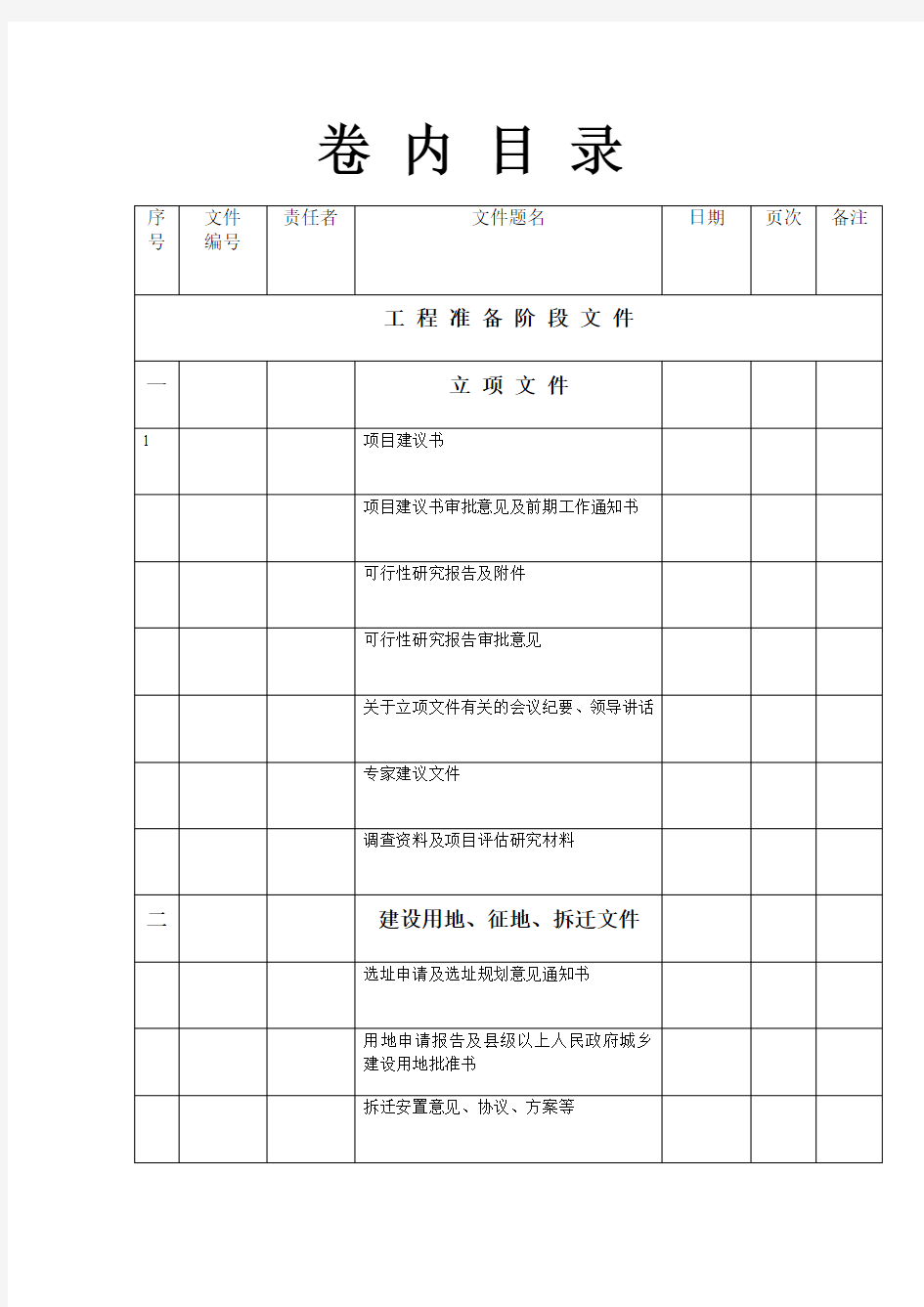 建设工程文件归档整理规范表格及序号