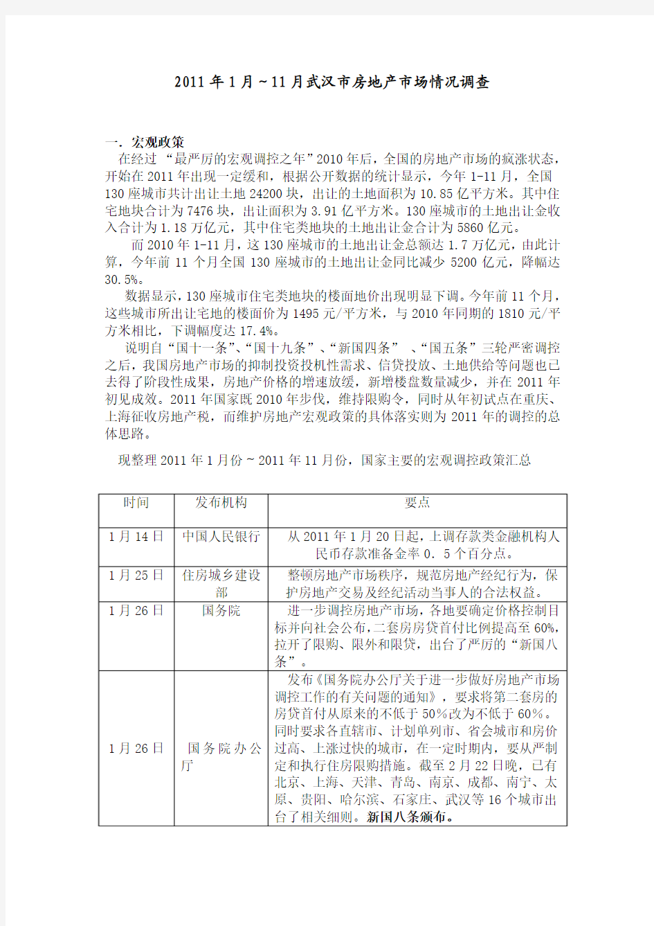 2011年武汉市房地产市场情况调查
