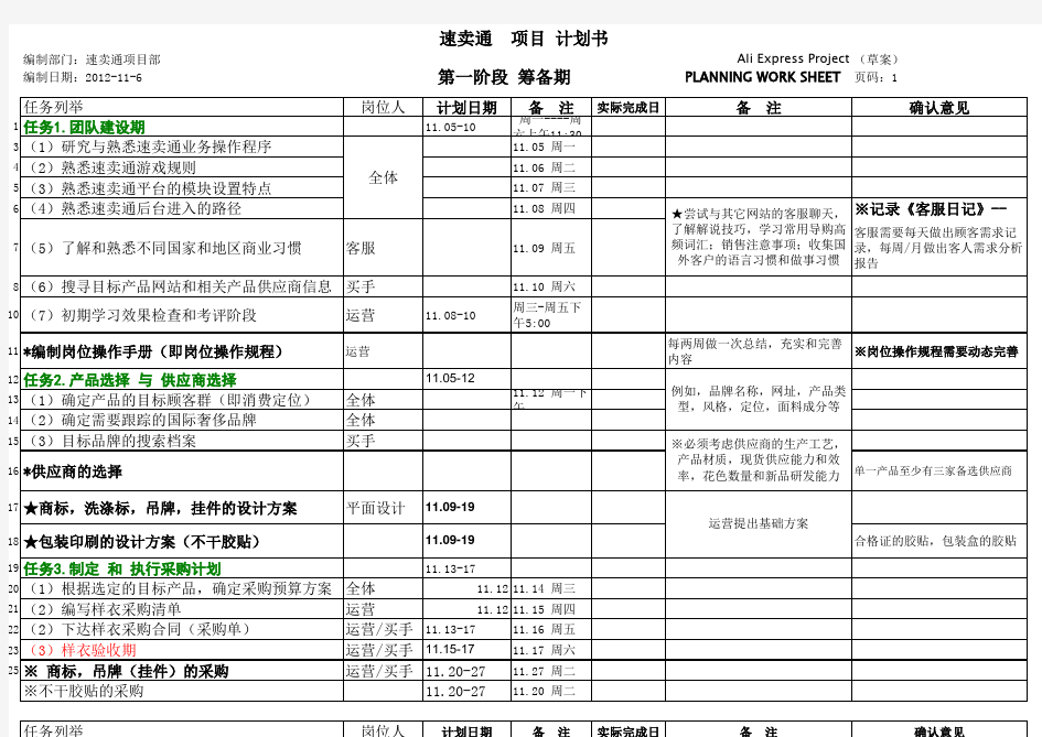 速卖通项目计划书