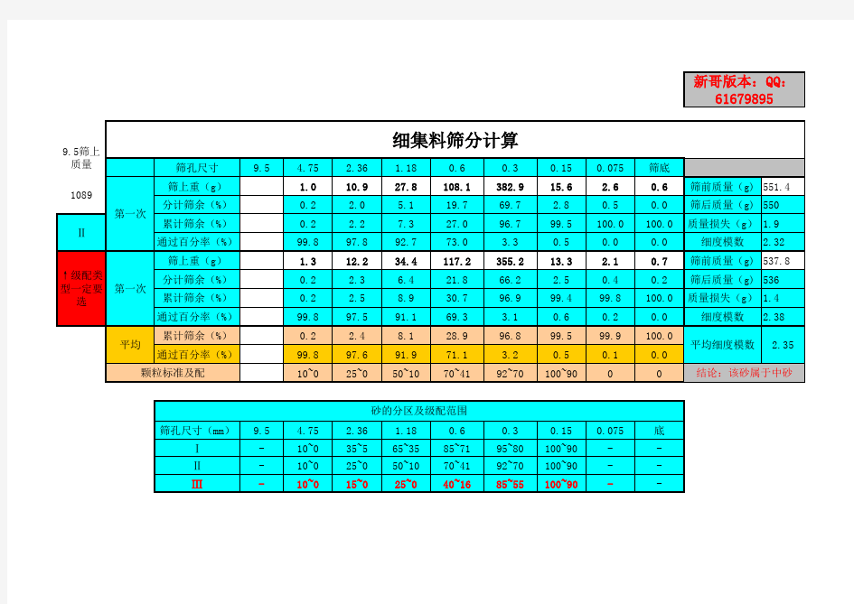 细集料筛分计算(全自动算)