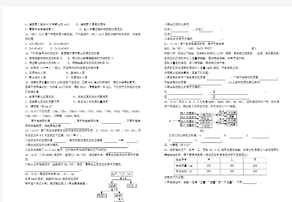 人教版高中化学必修一《化学物质及其变化》章节测试.doc