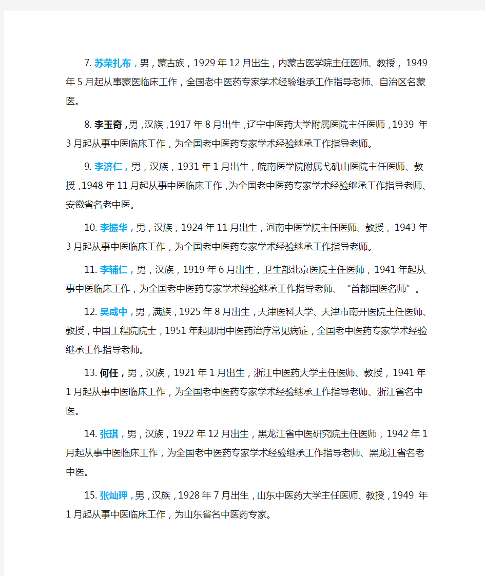中国60名国医大师名单以及基本情况
