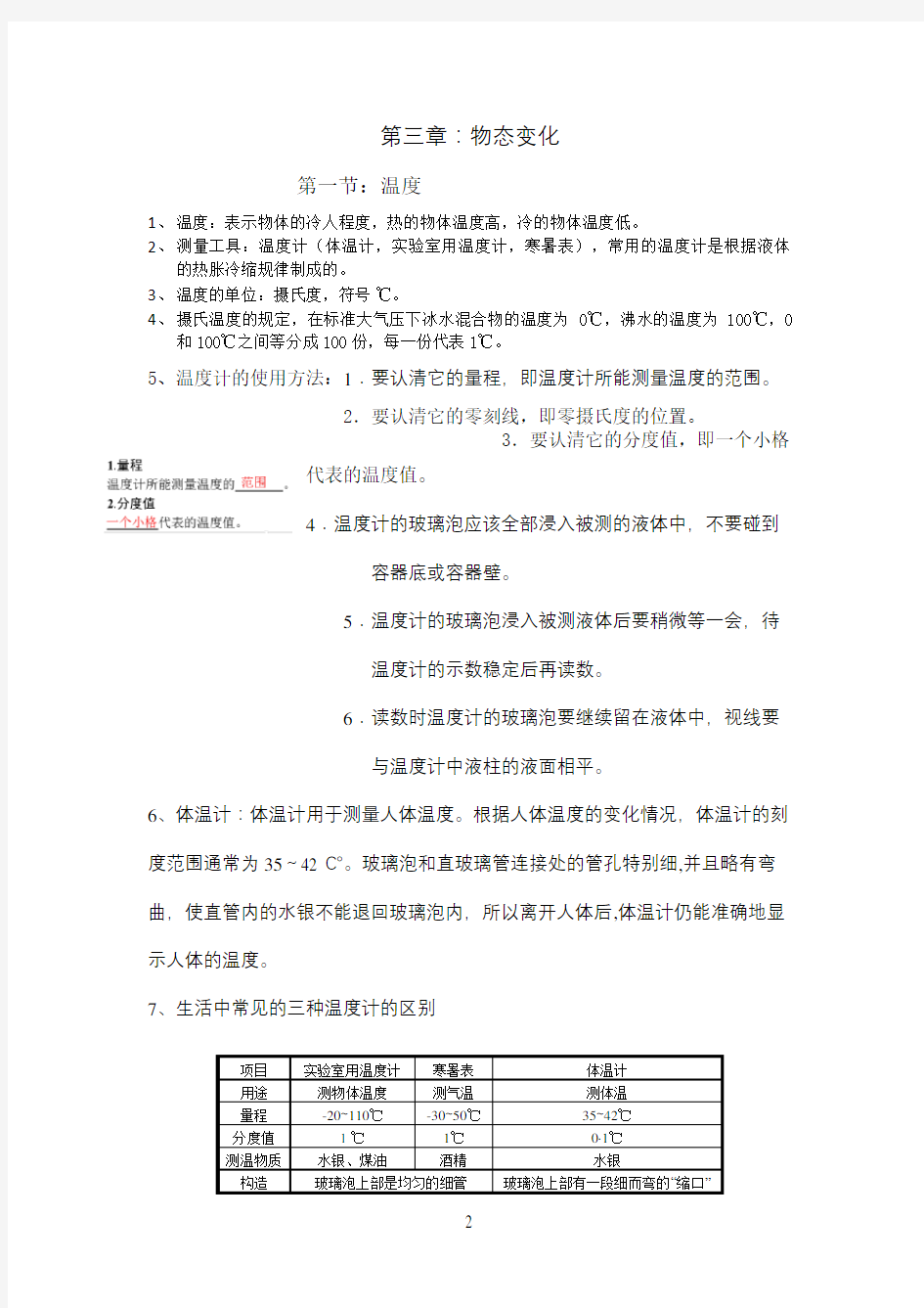 八年级上册物理人教版第三章知识点总结