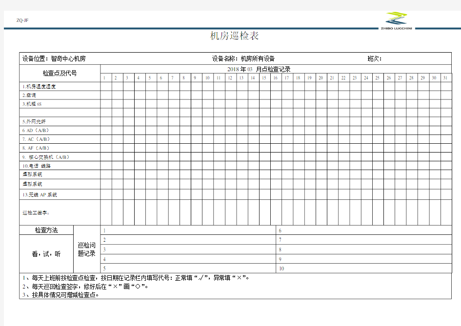 机房机房巡检表