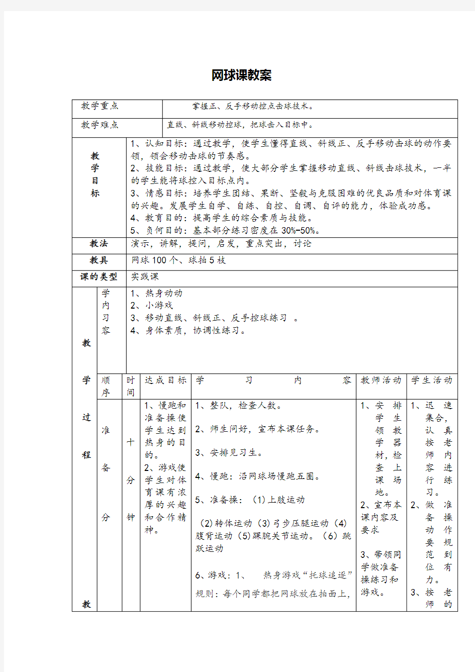 体育网球正手击球公开课展示教案