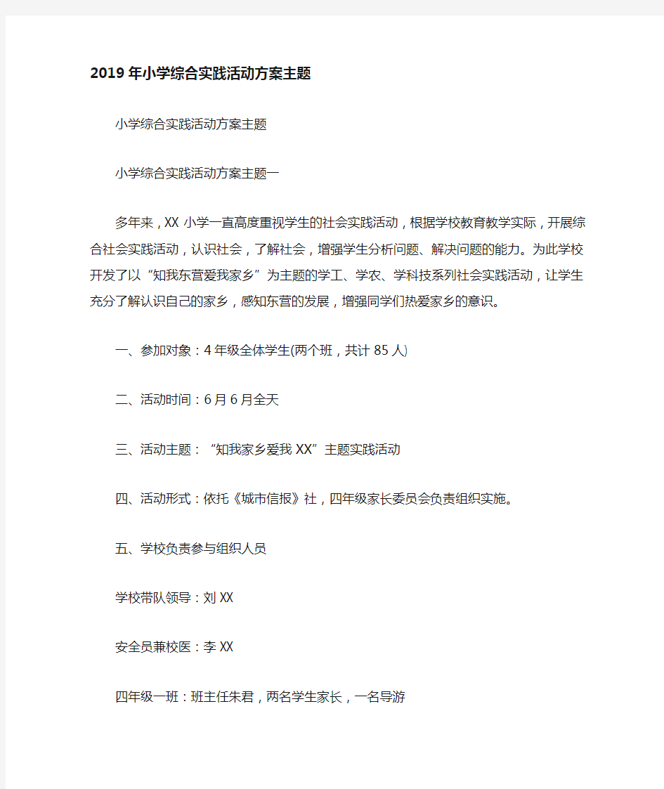 小学综合实践活动方案主题.doc