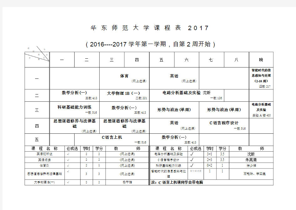 华东师范大学课程表2017
