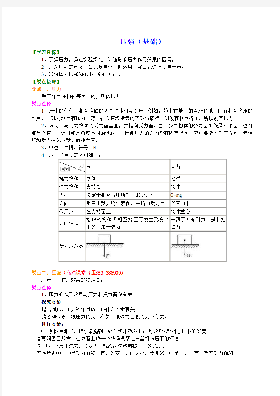 初二物理经典 压强(基础) 知识讲解